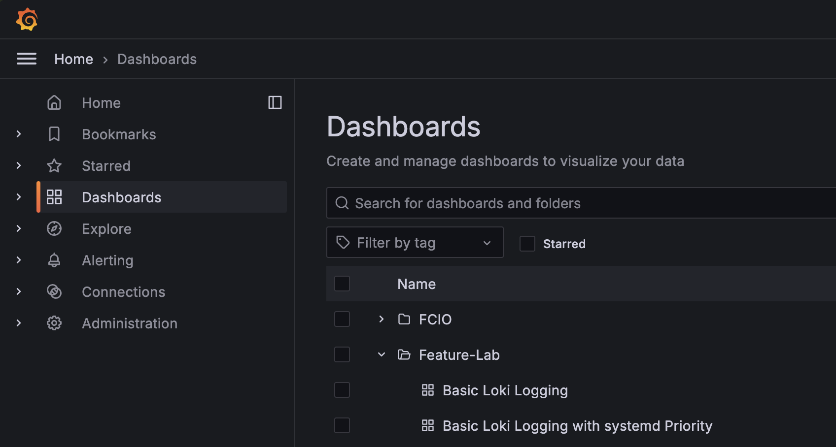 demo dashboards in the Feature Lab folder